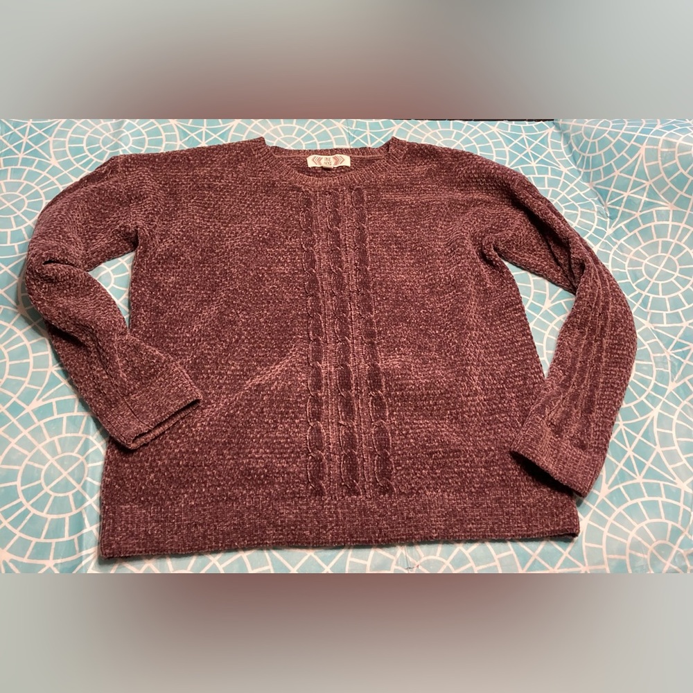 💛⭐TODAY***$10***Pink Rose Vintage purple chenille brocade knit scoop nec